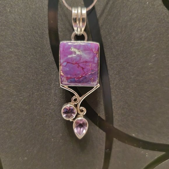 Jewelry - RUBI  ZOISITE  &  AMETHYST  STERLING  SILVER  PENDANT